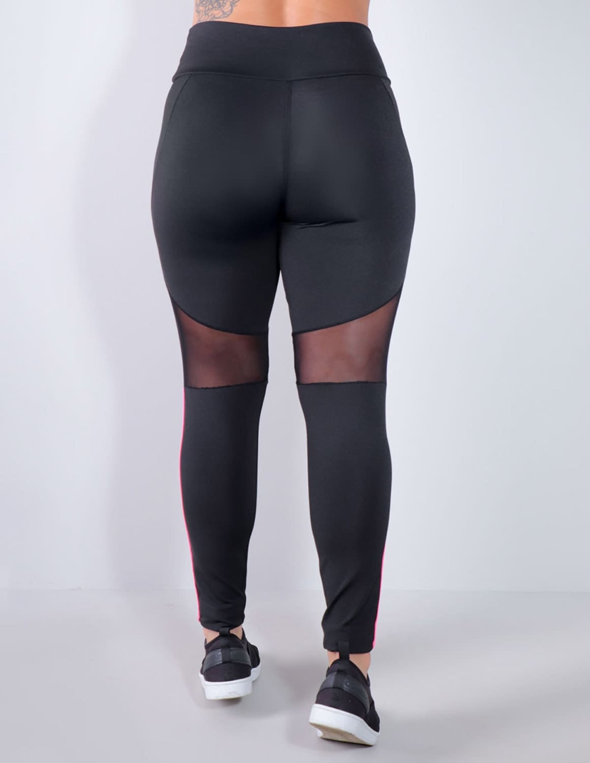 Calça Legging Preta com Tule e Listras Rosa Neon | Ref: 4.4.4340-0139