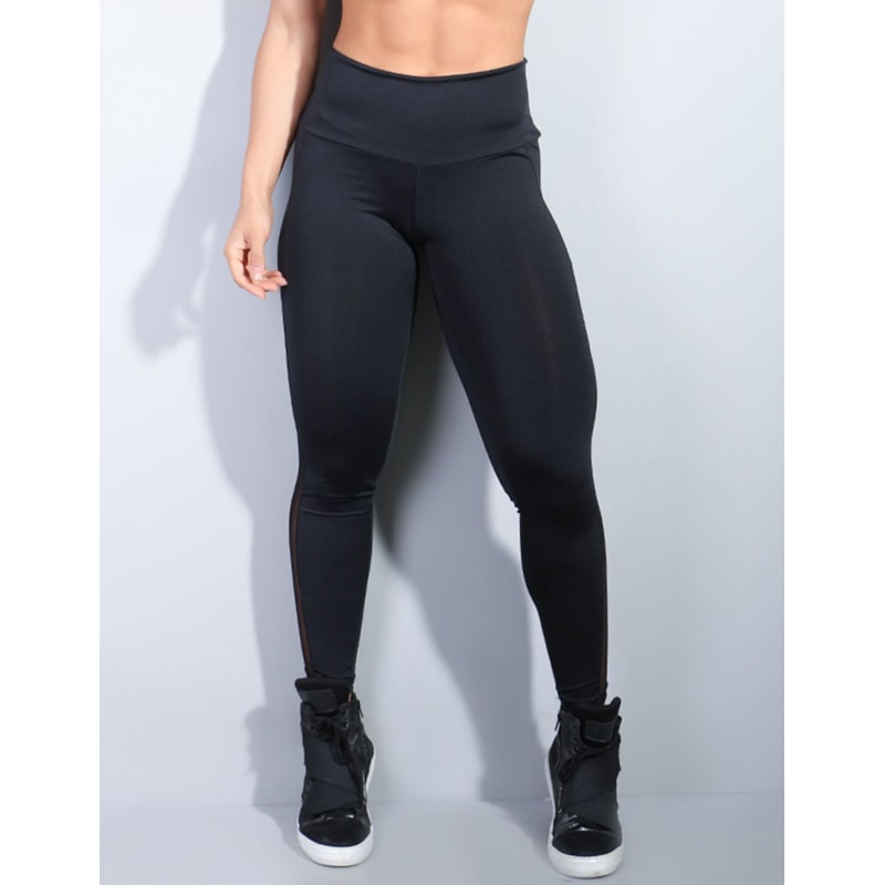 Calça Legging para Academia Preta com Tule nas Laterais | Ref: 4.4.1715-01