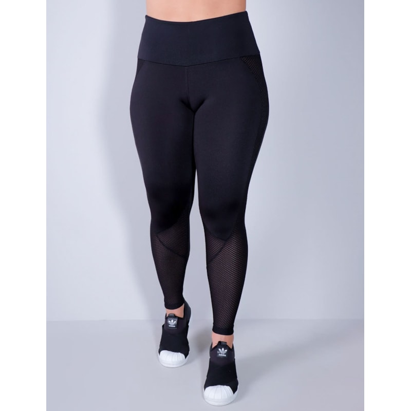 Calça Legging Preta com Recortes de Tela | Ref: 4.4.4290T-01