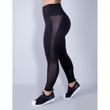 Calça Legging Preta com Recortes de Tela | Ref: 4.4.4290T-01