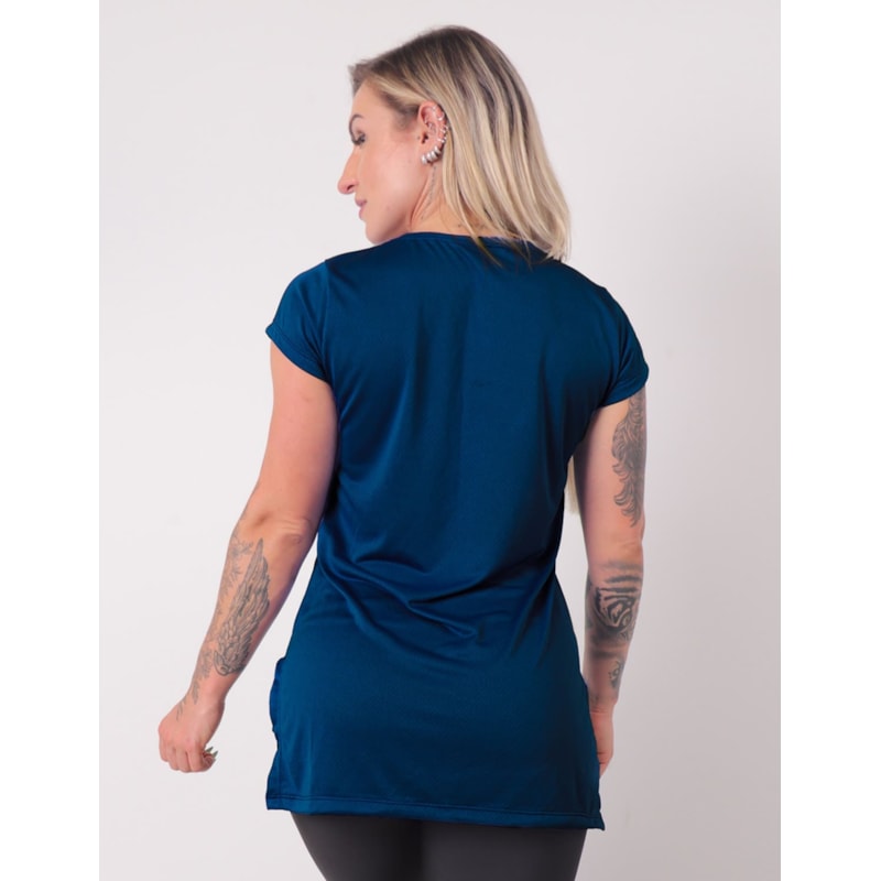 Blusa Feminina em Dry Fit Alongada com Manguinhas Azul Marinho | Ref: 4.4.4461-18
