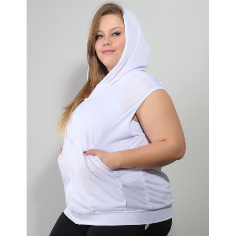 Colete em Dry Fit Branco Plus Size com Bolsos | Ref: 4.4.4051DRY-02