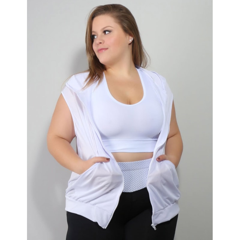 Colete em Dry Fit Branco Plus Size com Bolsos | Ref: 4.4.4051DRY-02