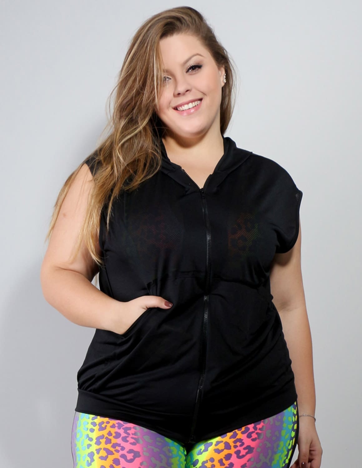 Colete Plus Size Preto Dry Fit com Bolsos | Ref: 4.4.4051DRESS-01