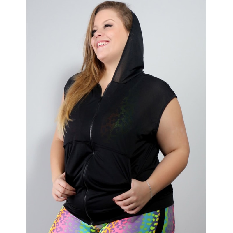 Colete Plus Size Preto Dry Fit com Bolsos | Ref: 4.4.4051DRESS-01