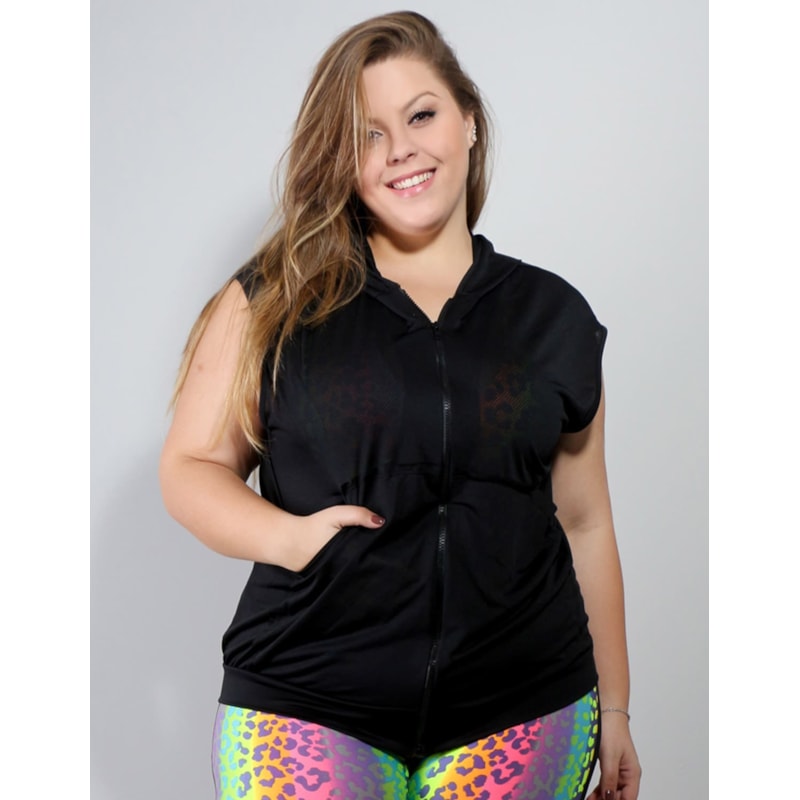 Colete Plus Size Preto Dry Fit com Bolsos | Ref: 4.4.4051DRESS-01