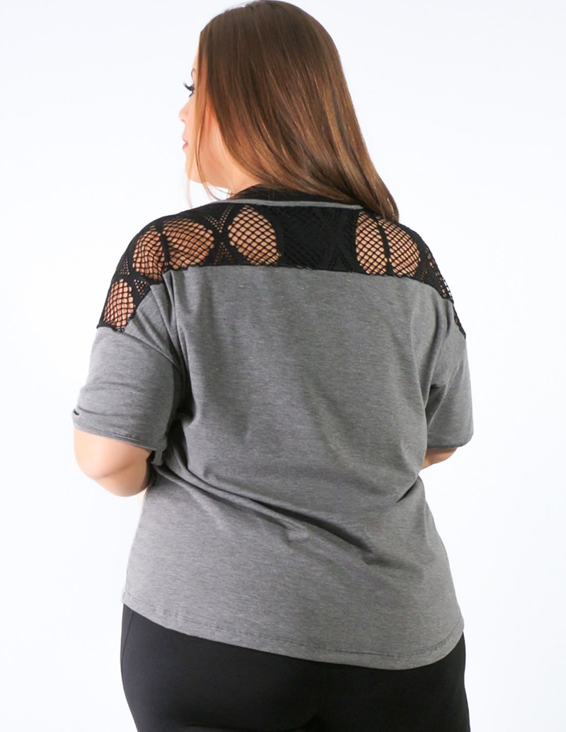 Blusa Plus Size em Viscolycra Grafite com Tela Preta | Ref: 4.4.4143-28