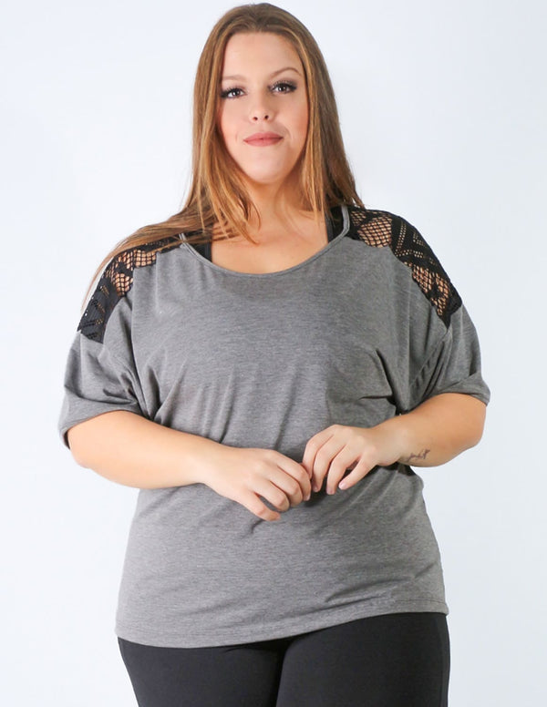 Blusa Plus Size em Viscolycra Grafite com Tela Preta | Ref: 4.4.4143-28