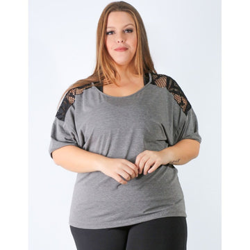 Blusa Plus Size em Viscolycra Grafite com Tela Preta | Ref: 4.4.4143-28
