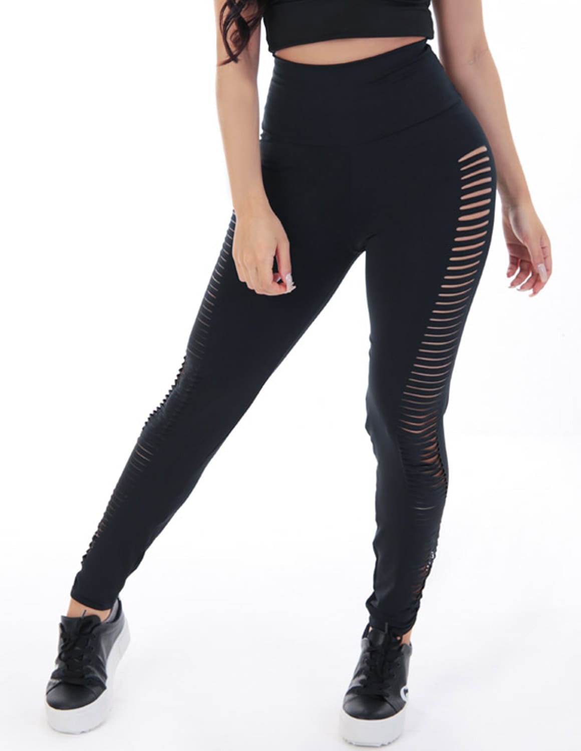 Calça Legging Preta com Recortes Laterais a Laser | Ref: 4.4.4315-01