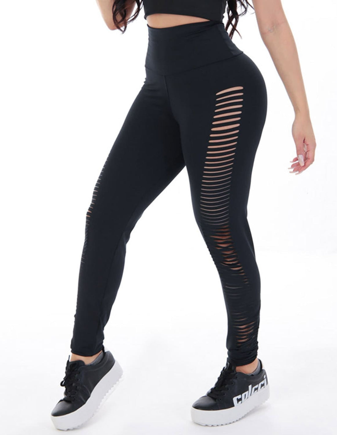 Calça Legging Preta com Recortes Laterais a Laser | Ref: 4.4.4315-01