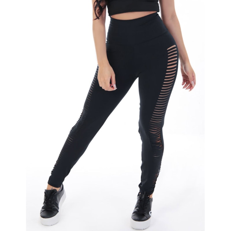 Calça Legging Preta com Recortes Laterais a Laser | Ref: 4.4.4315-01