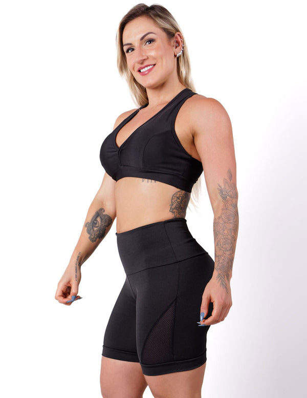 Conjunto Preto com Bermuda Meia Coxa e Cropped com Bojo | Ref: 8.8.0142-01