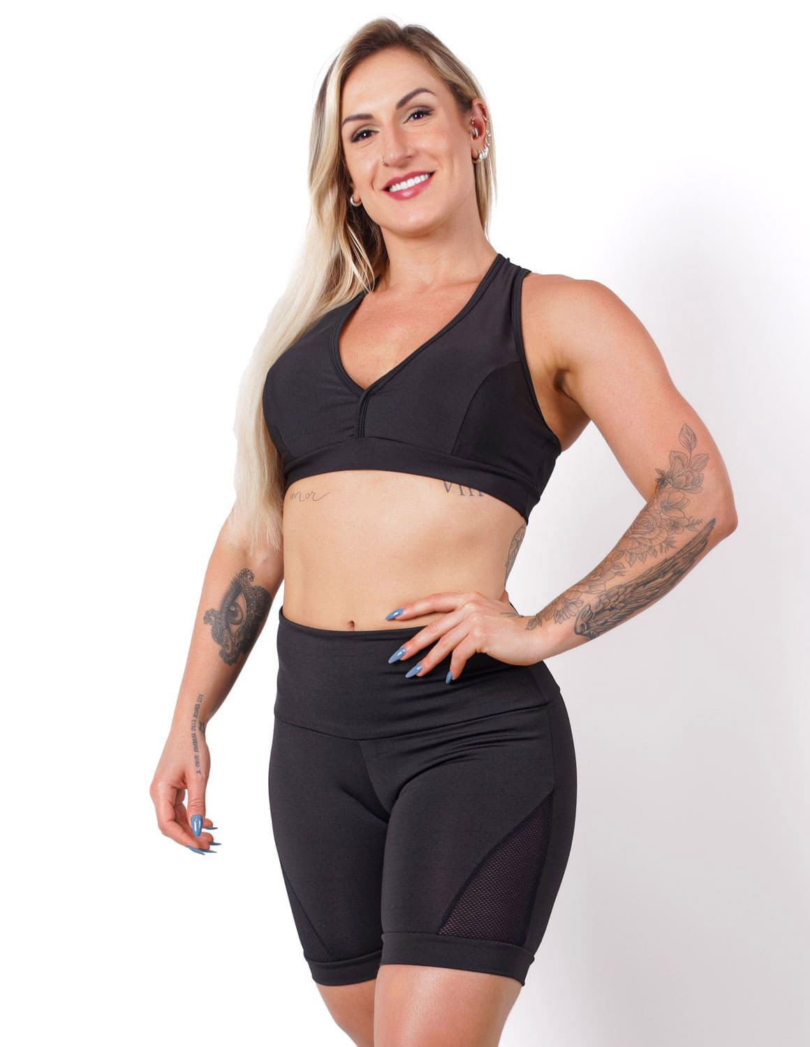 Conjunto Preto com Bermuda Meia Coxa e Cropped com Bojo | Ref: 8.8.0142-01