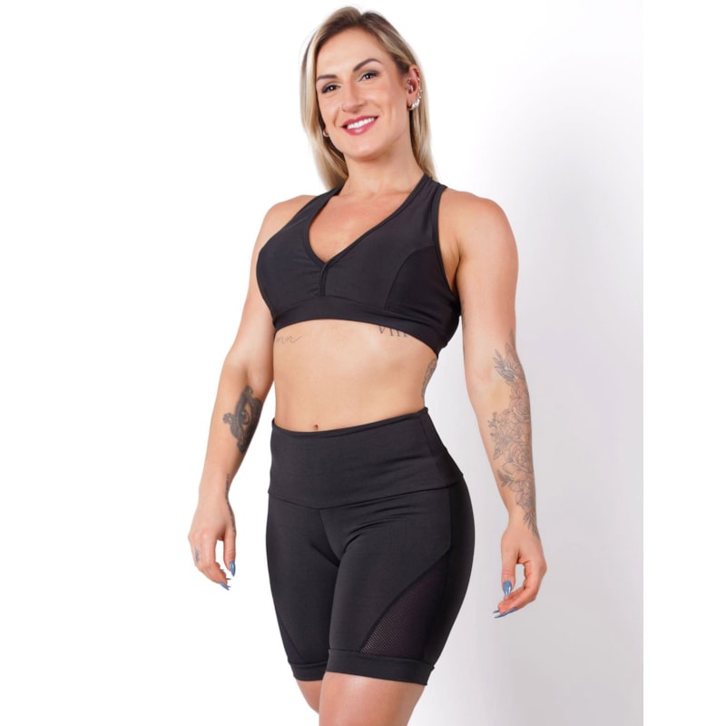 Conjunto Preto com Bermuda Meia Coxa e Cropped com Bojo | Ref: 8.8.0142-01