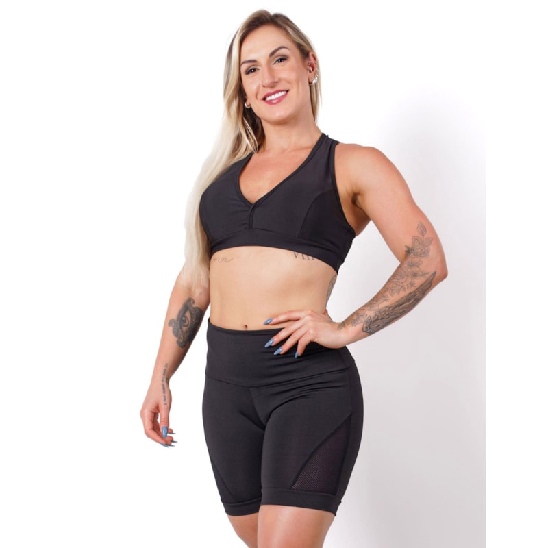 Conjunto Preto com Bermuda Meia Coxa e Cropped com Bojo | Ref: 8.8.0142-01