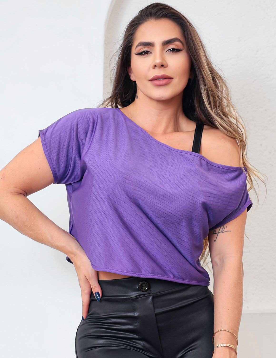 Bata Feminina Ombro Só em Dry Fit Roxo
