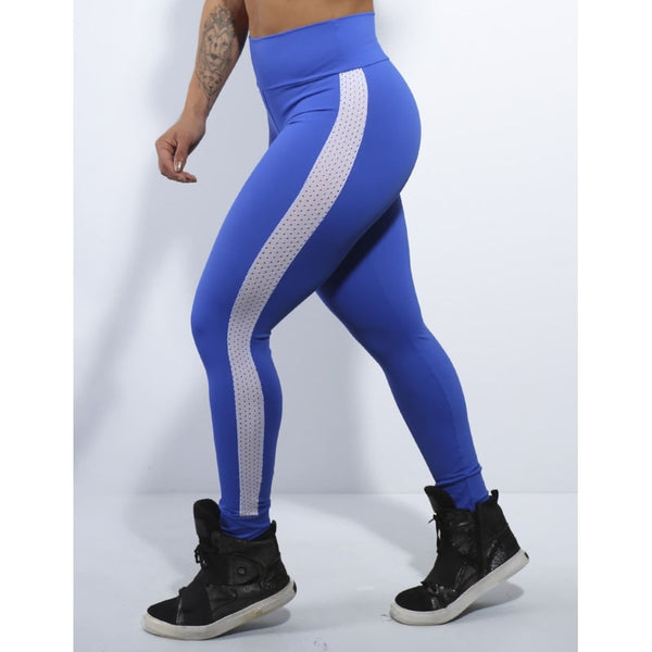 Calça Punho em Poliamida Azul Bic com Tela Branca | Ref: 3.3.2420-20