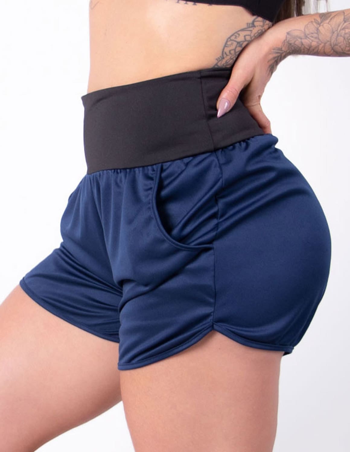 Short Dry Fit Azul Marinho com Bolsos e Cós Preto | Ref: 4.4.4362-1801