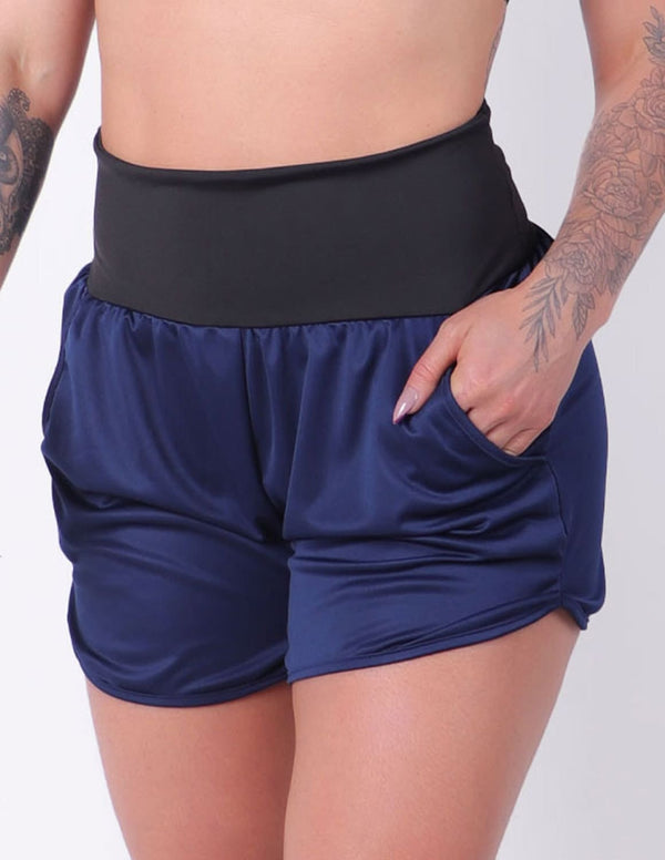 Short Dry Fit Azul Marinho com Bolsos e Cós Preto | Ref: 4.4.4362-1801