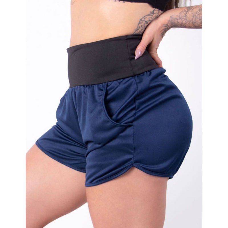 Short Dry Fit Azul Marinho com Bolsos e Cós Preto | Ref: 4.4.4362-1801