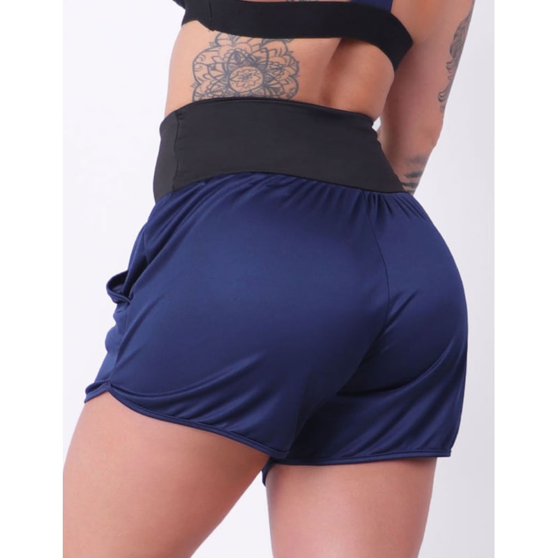 Short Dry Fit Azul Marinho com Bolsos e Cós Preto | Ref: 4.4.4362-1801