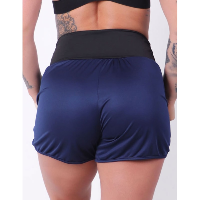 Short Dry Fit Azul Marinho com Bolsos e Cós Preto | Ref: 4.4.4362-1801