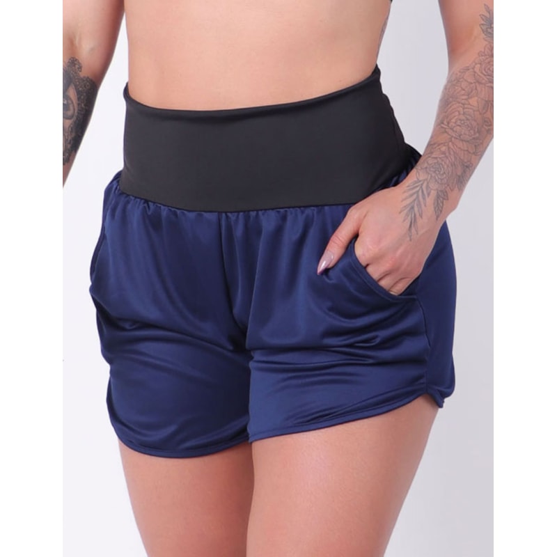 Short Dry Fit Azul Marinho com Bolsos e Cós Preto | Ref: 4.4.4362-1801