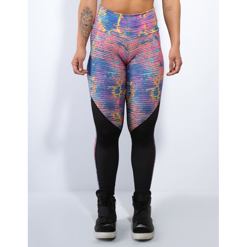 Calça Legging Estampada com Recortes em Tela de Poliamida | Ref: 4.4.4159-3107