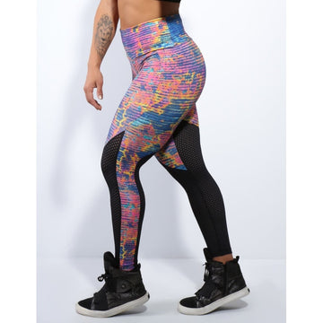 Calça Legging Estampada com Recortes em Tela de Poliamida | Ref: 4.4.4159-3107