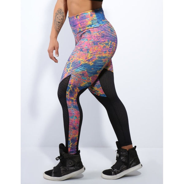 Calça Legging Estampada com Recortes em Tela de Poliamida | Ref: 4.4.4159-3107