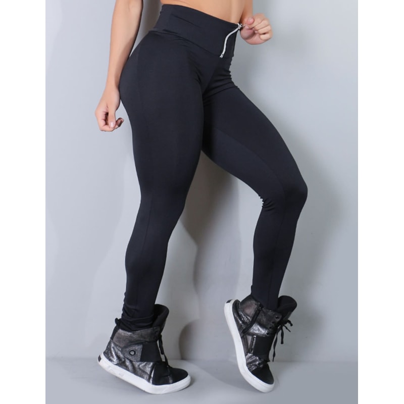 Calça para Academia Preta com Zíper no Cós | Ref: 4.4.1653-01