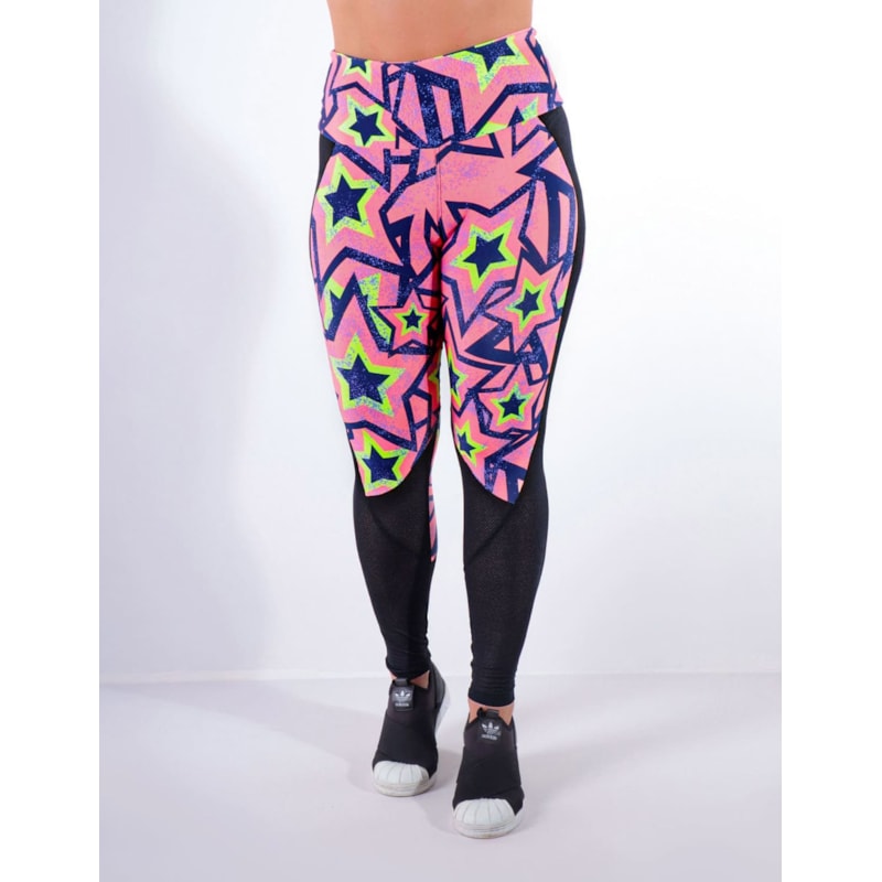 Calça Legging Estampada com Tule Preto | Ref: 4.4.4160-3171