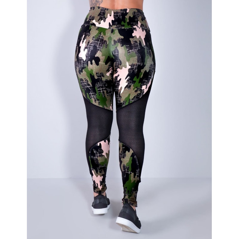 Calça Legging Camuflada com Recortes de Tela | Ref: 4.4.4282-3158