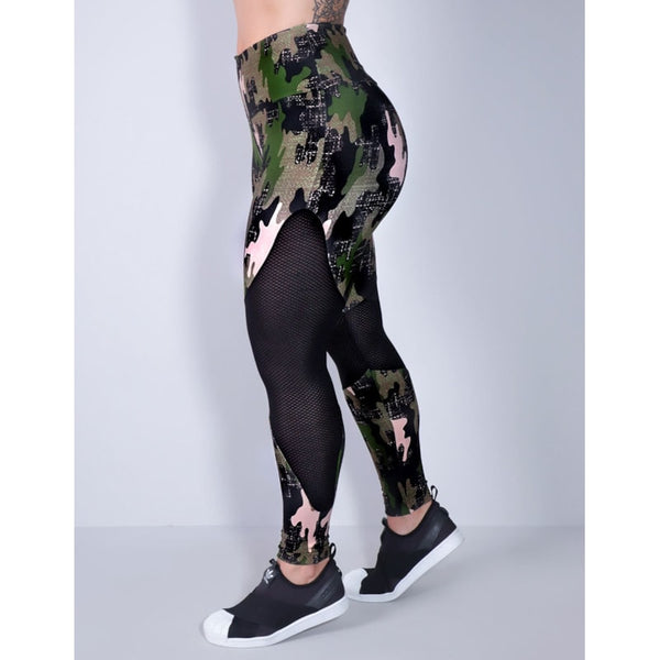 Calça Legging Camuflada com Recortes de Tela | Ref: 4.4.4282-3158
