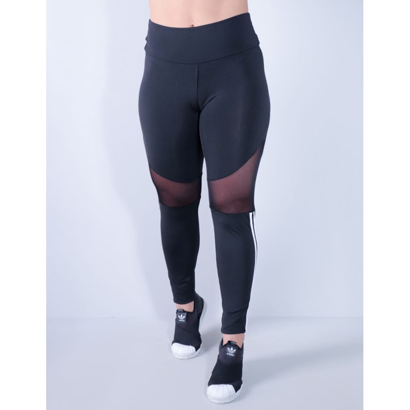 Calça Preta Feminina com Tule e Listras Brancas | Ref: 4.4.4340-0102