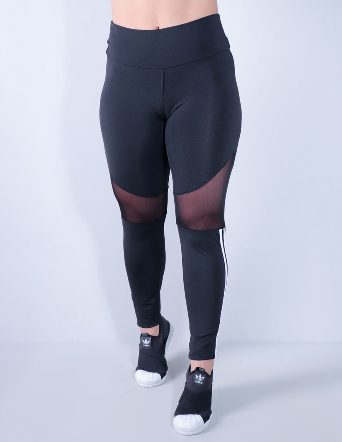 Calça Preta Feminina com Tule e Listras Brancas | Ref: 4.4.4340-0102