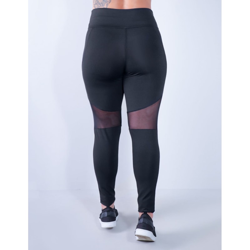 Calça Preta Feminina com Tule e Listras Brancas | Ref: 4.4.4340-0102