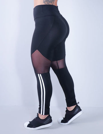 Calça Preta Feminina com Tule e Listras Brancas | Ref: 4.4.4340-0102