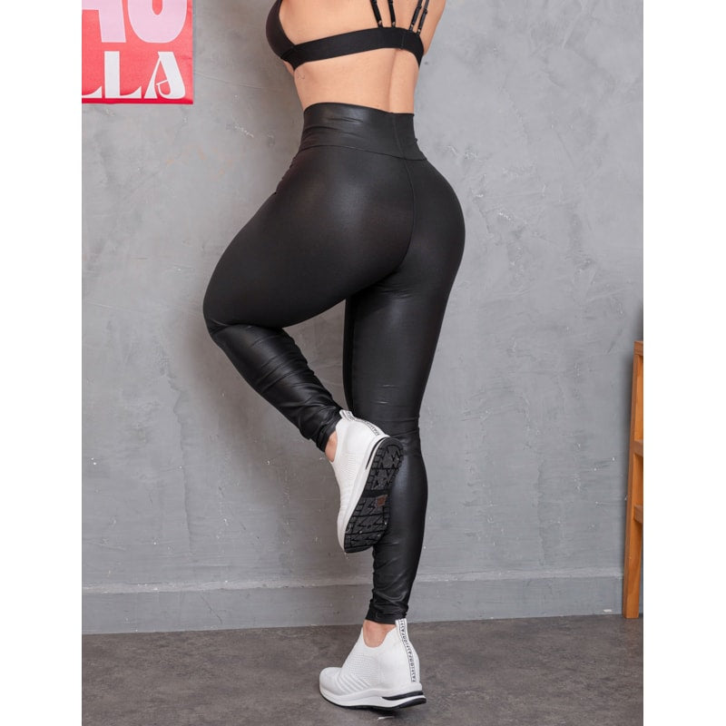 Calça Fitness Preta Cintura Alta em Cirrê | Ref: 4.4.4449-01
