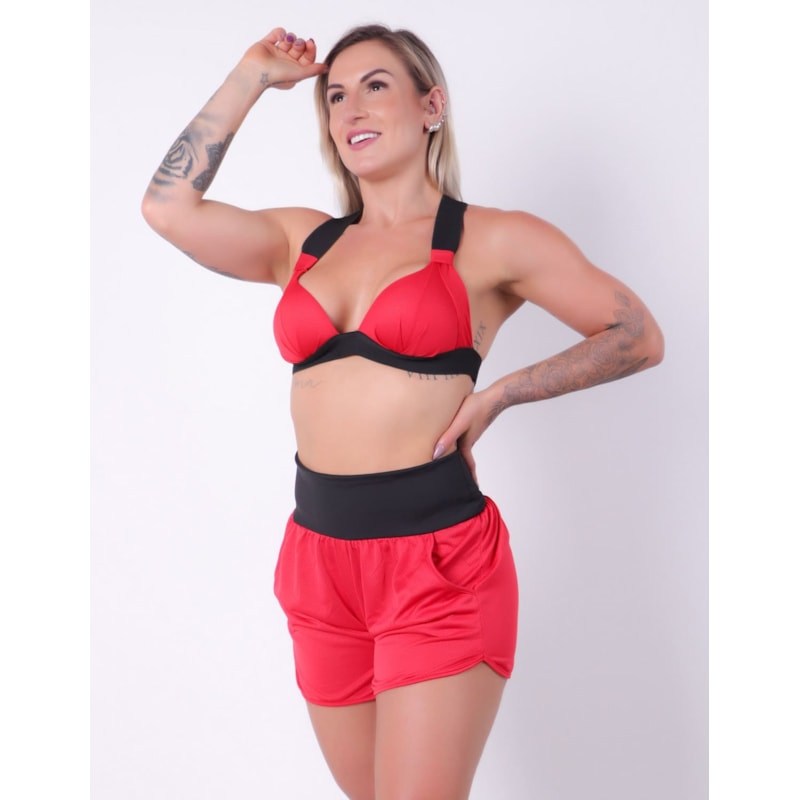 Conjunto Feminino em Dry Fit Vermelho com Short e Top com Bojo | Ref: 8.8.0118-1101