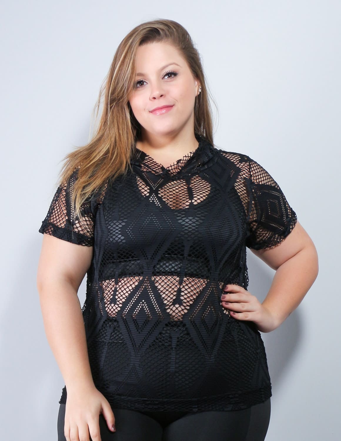Blusa Preta Plus Size em Tela | Ref: 4.4.4419-01