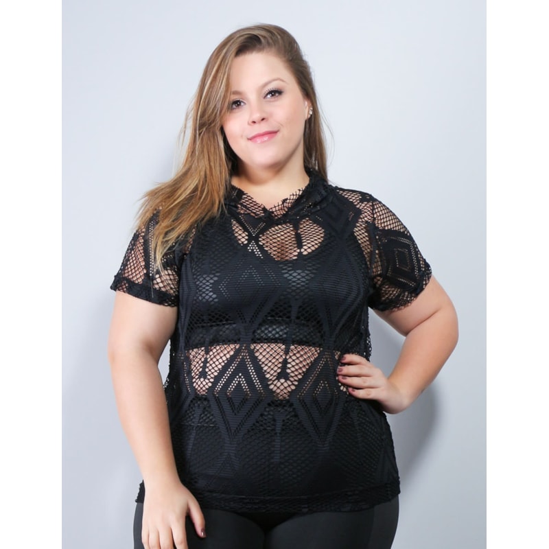 Blusa Preta Plus Size em Tela | Ref: 4.4.4419-01