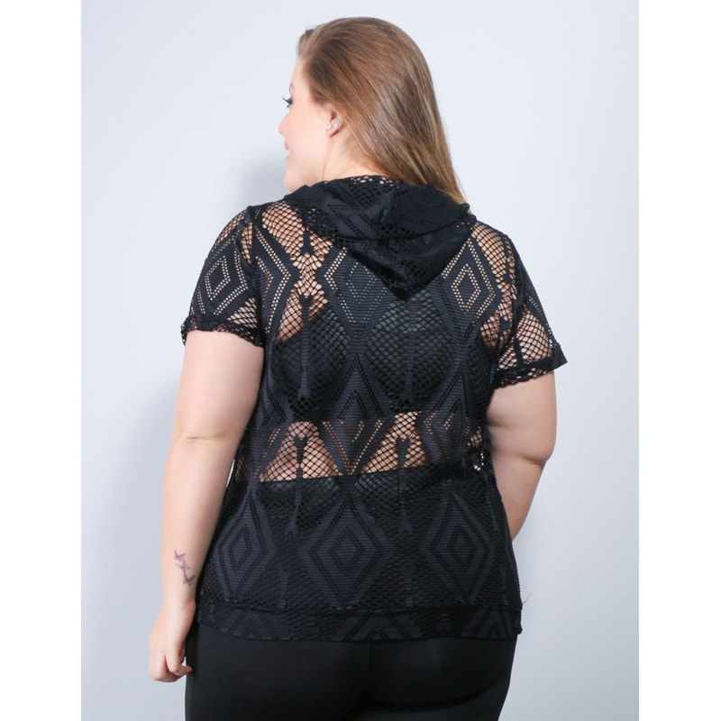 Blusa Preta Plus Size em Tela | Ref: 4.4.4419-01
