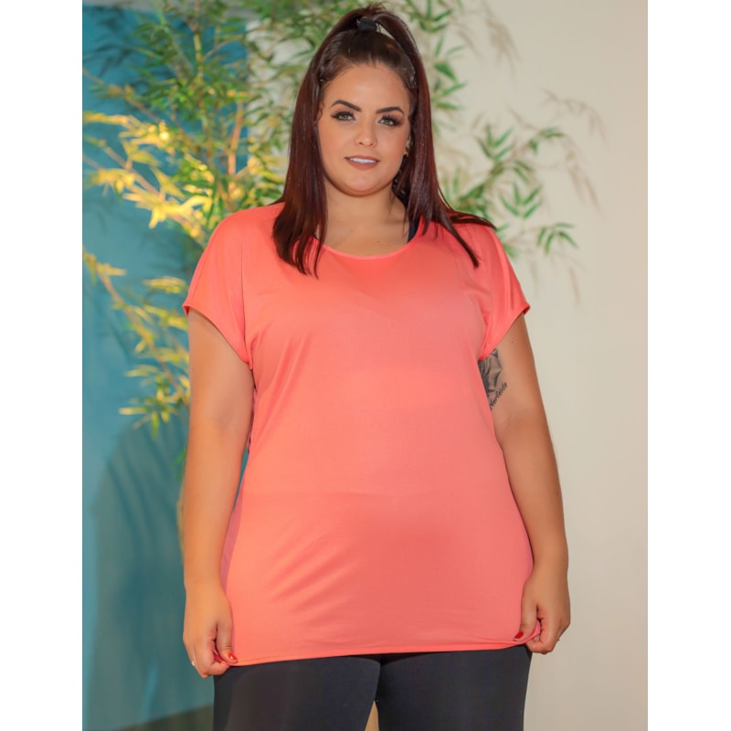 Blusa Fitness Feminina Plus Size em Dry Fit Coral | Ref: 4.4.1752-12