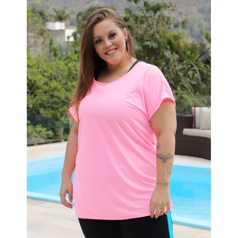 Blusa Fitness Plus Size Rosa Claro em Dry Fit | Ref: 4.4.1752-16