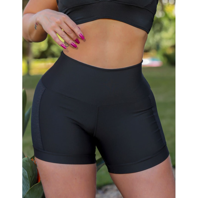 Short com Recorte em Tela nas Laterais e Barra | Ref: 4.4.4438-01