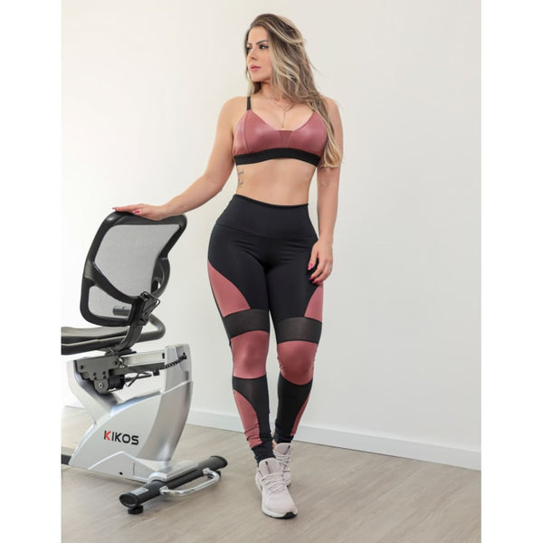 Conjunto  Fitness Top com Bojo e Calça com Recortes em Tule e Cirrê | Ref: 6.6.0121-55