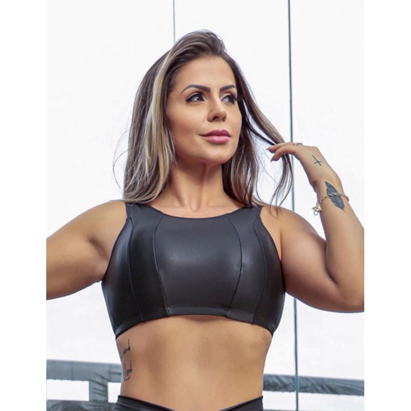 Conjunto Academia de Cirrê com Calça Legging e Cropped sem Bojo | Ref: 6.6.0124-01
