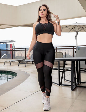 Conjunto Feminino Fitness Calça Legging Com Tule e Top Fitness com Bojo | Ref: 8.8.0226-01